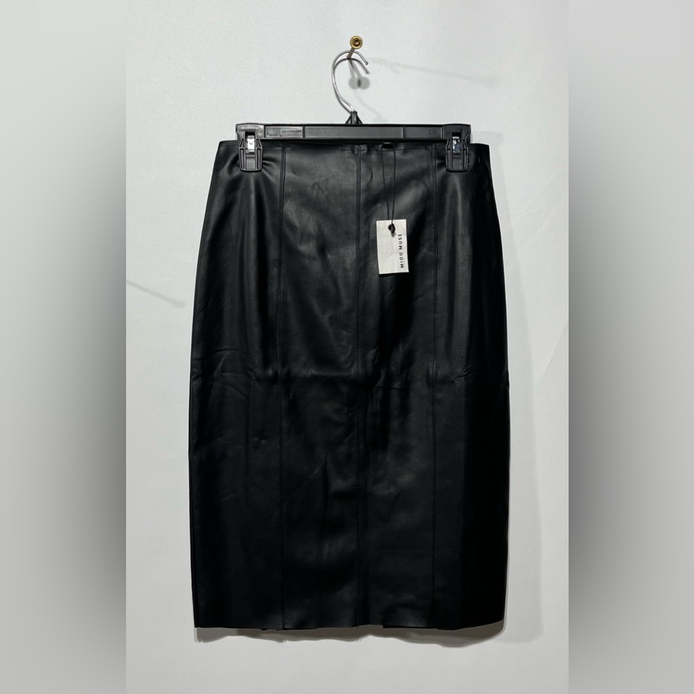 MIOU MUSE Faux Leather Black Pencil Skirt With Back‎ Slit Size Medium (W28) NWT